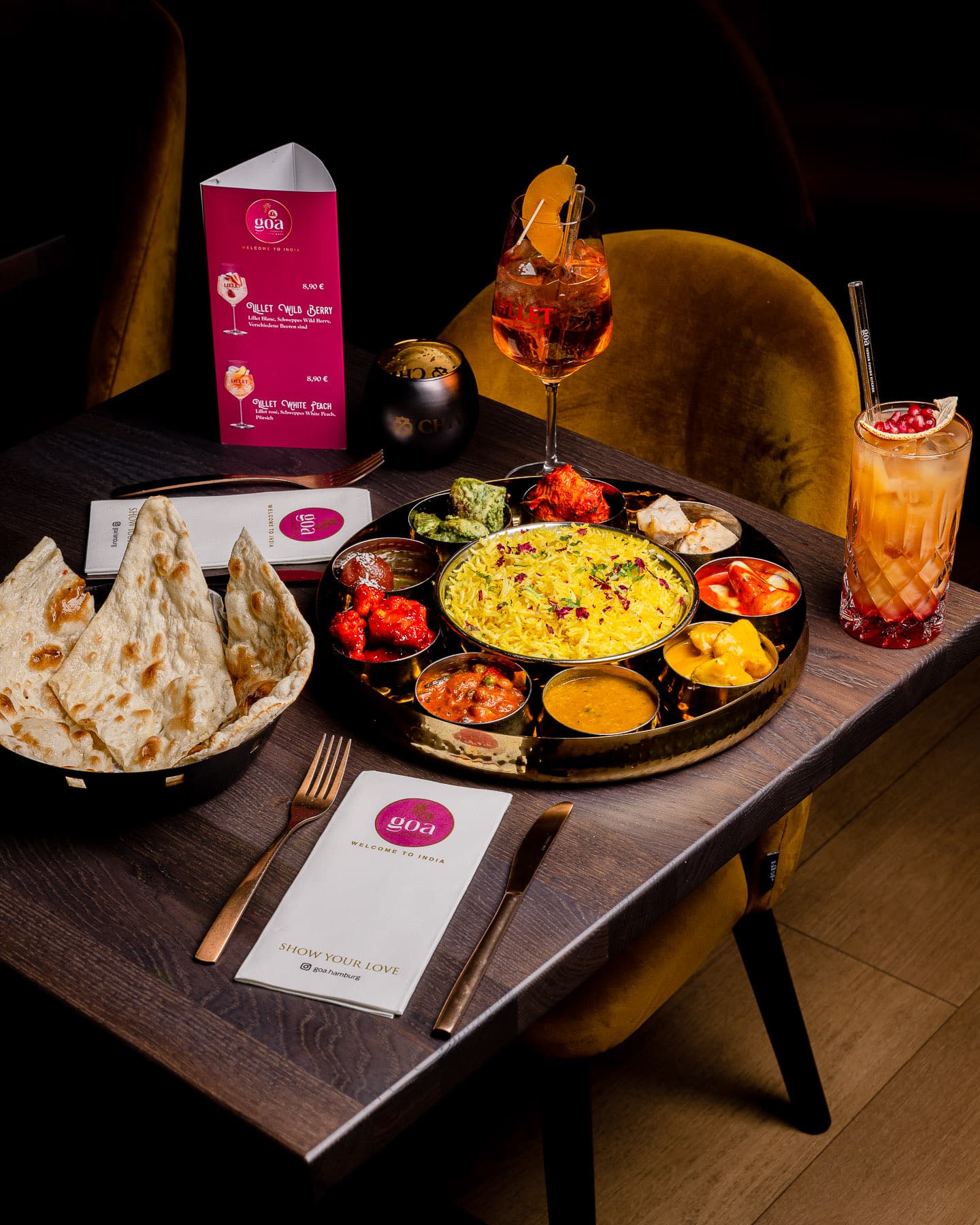 Indisches Thali mit Currys und Naan – GOA Restaurant Blankenese, Dockenhudener Straße